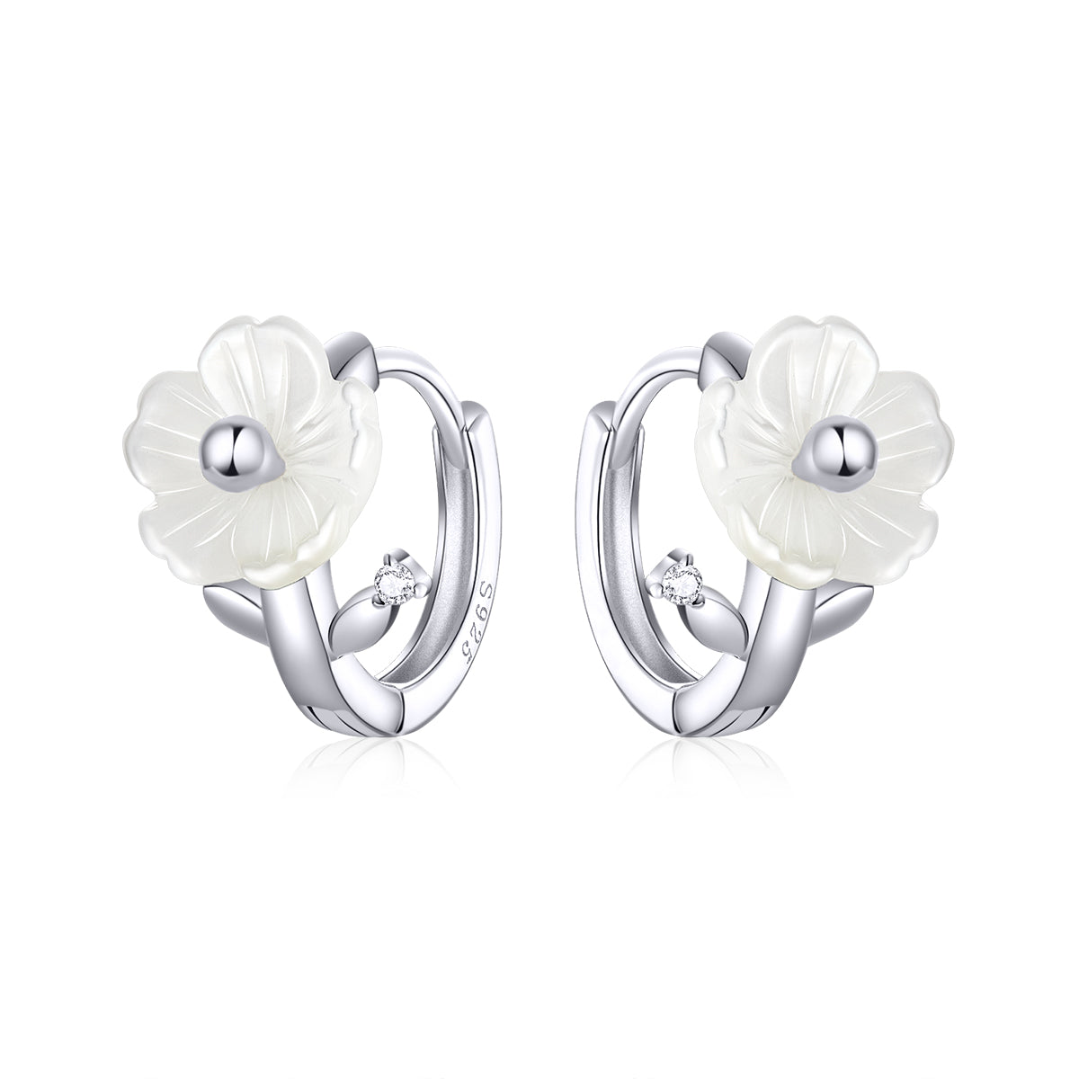 Mother-of-Pearl Floral Hoop Earrings