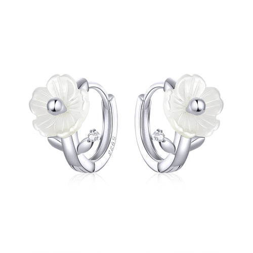Mother-of-Pearl Floral Hoop Earrings