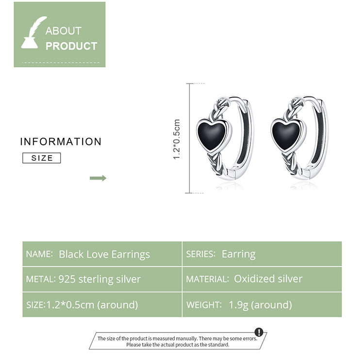 Black Heart Hoop Earrings