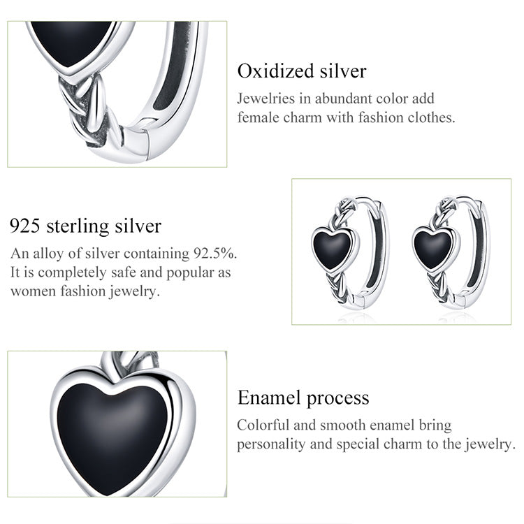 Black Heart Hoop Earrings