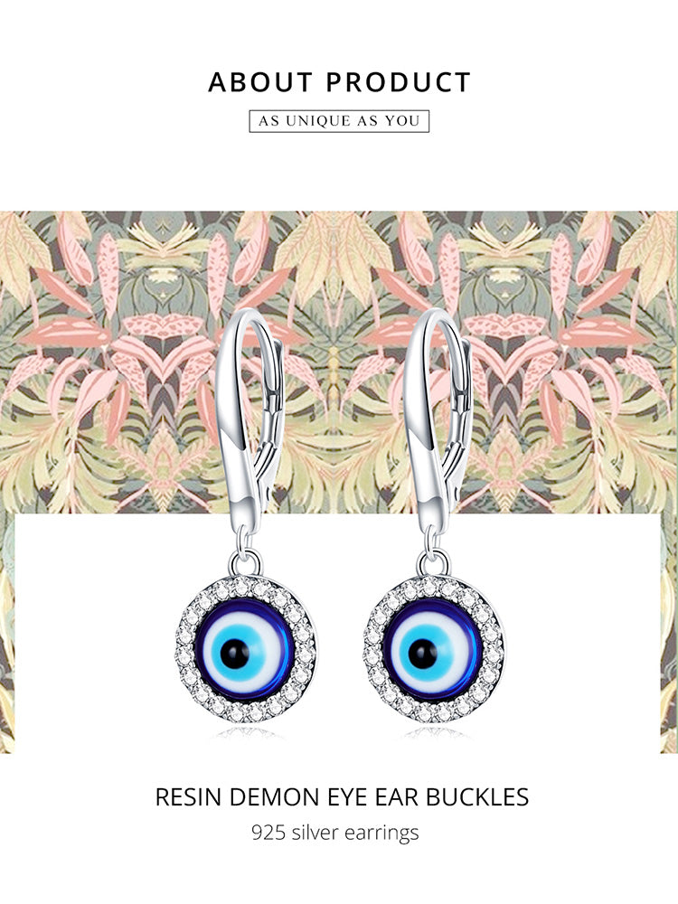 Resin Evil Eye Spring Clip Earrings