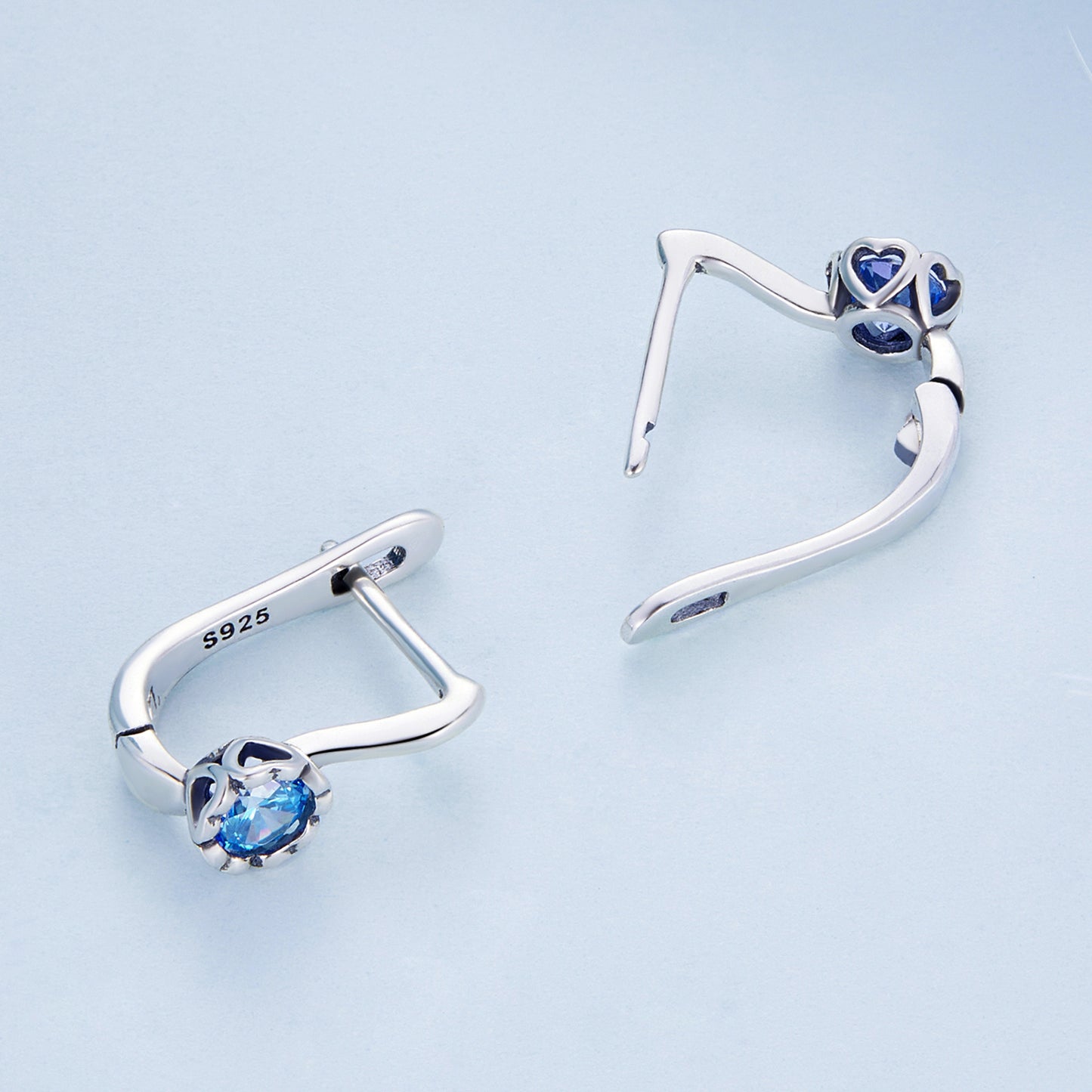 Minimalist Blue Cubic Zirconia Clip Earrings
