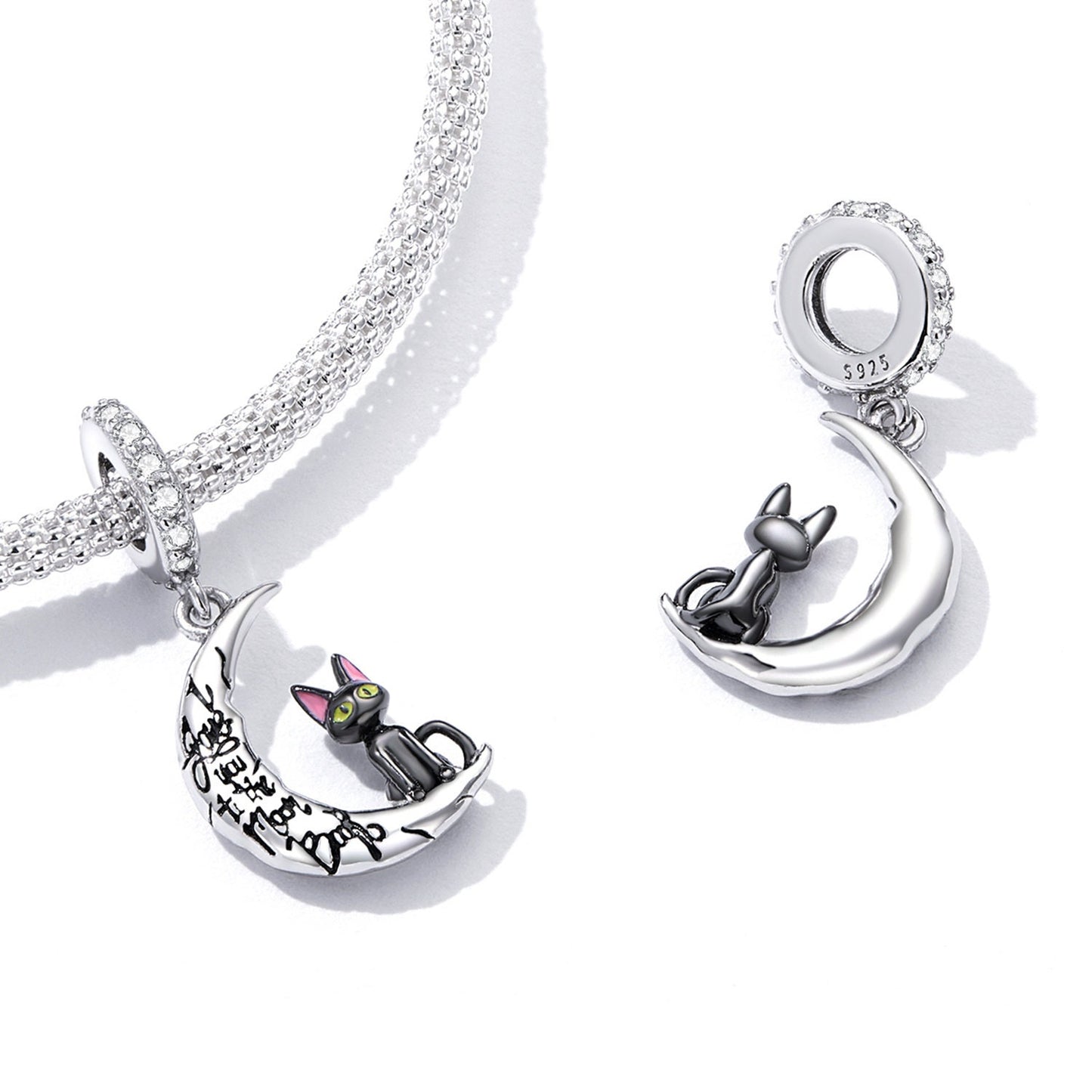 Moon & Black Cat Pendant Charm