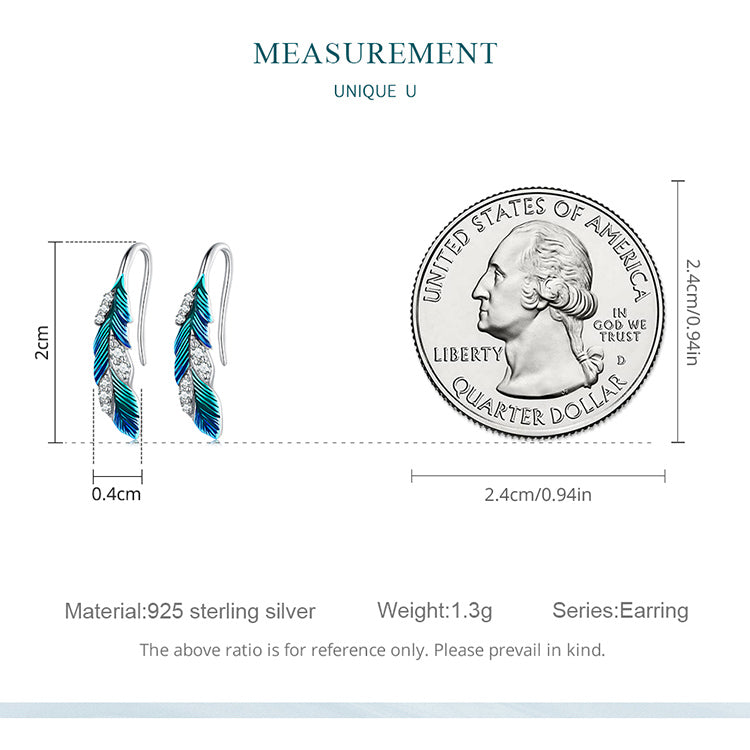 Blue Feather Drop Earrings
