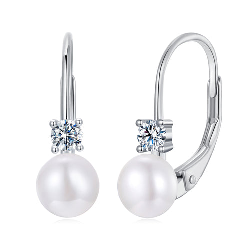 Pearl Accent Moissanite Spring Earrings