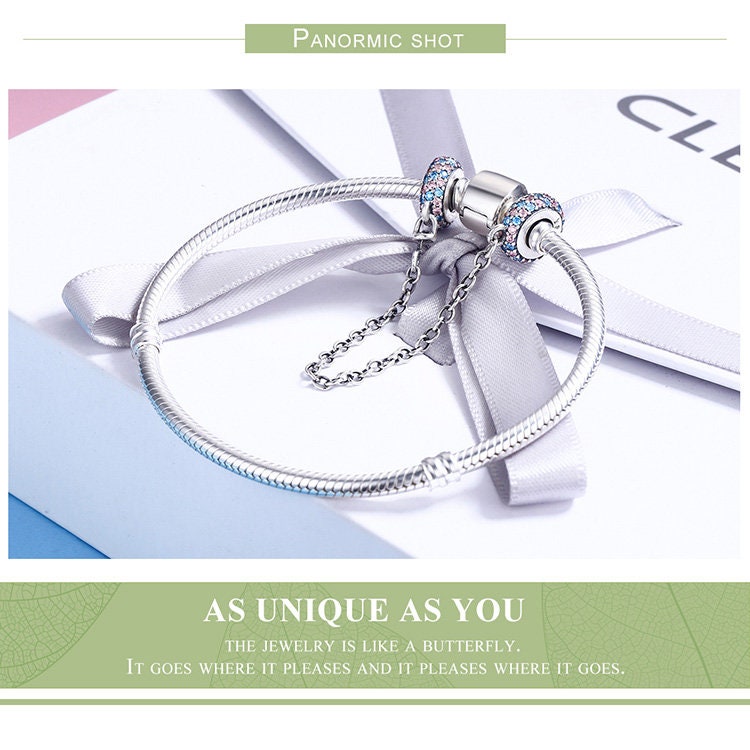 Pink and Blue Miracle Safety Chain Charm for Bracelet