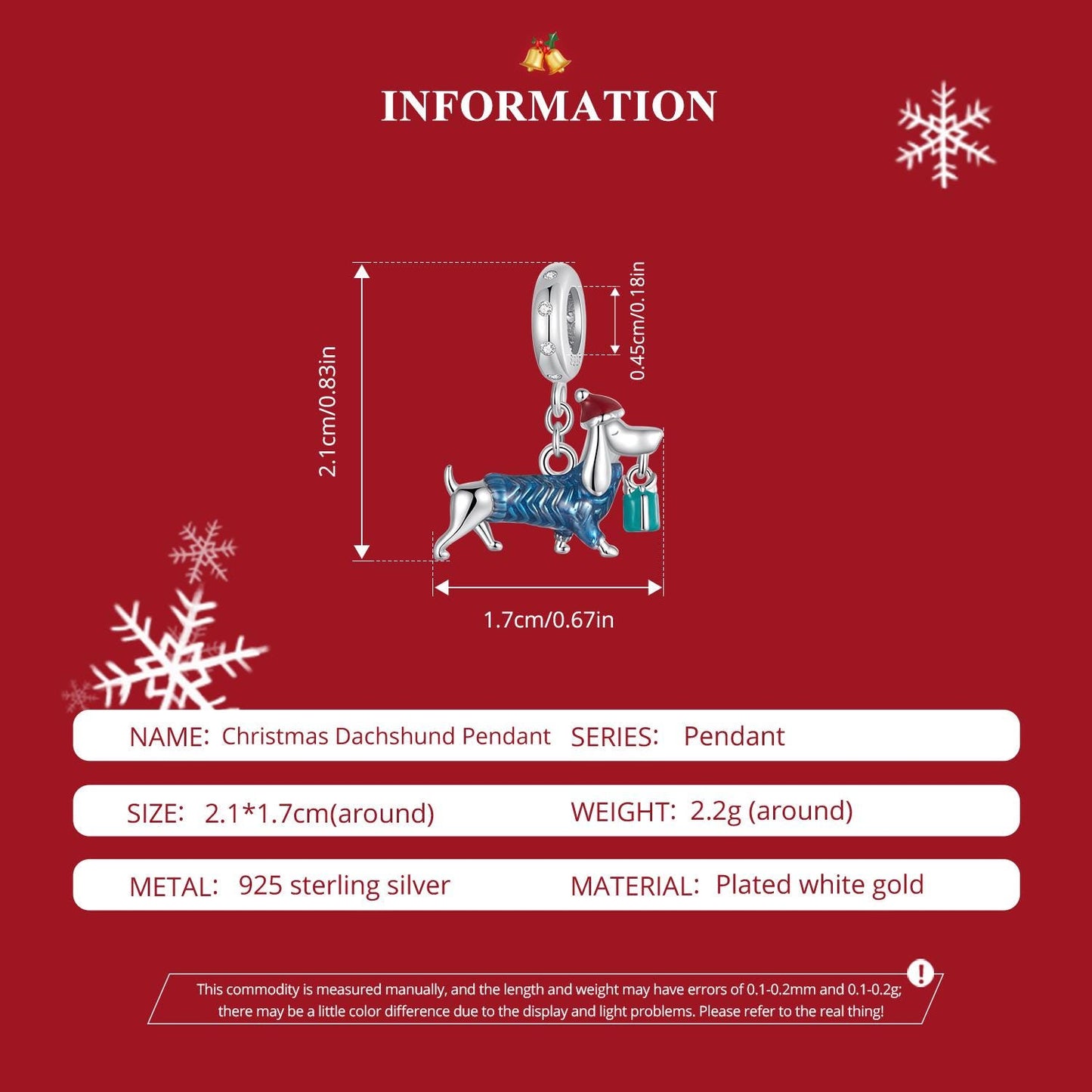 Christmas Dachshund Pendant Charm