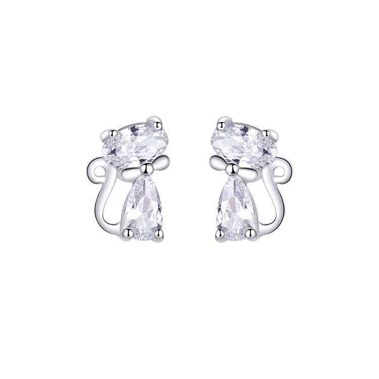 Square Gemstone Cat Stud Earrings