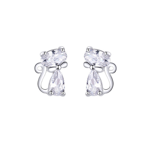 Square Gemstone Cat Stud Earrings