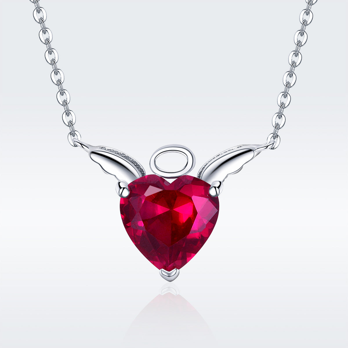 Crimson Love Wings Sterling Silver Necklace