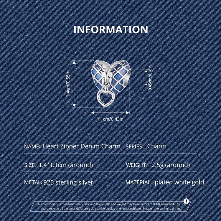 Heart Zipper Denim Charm