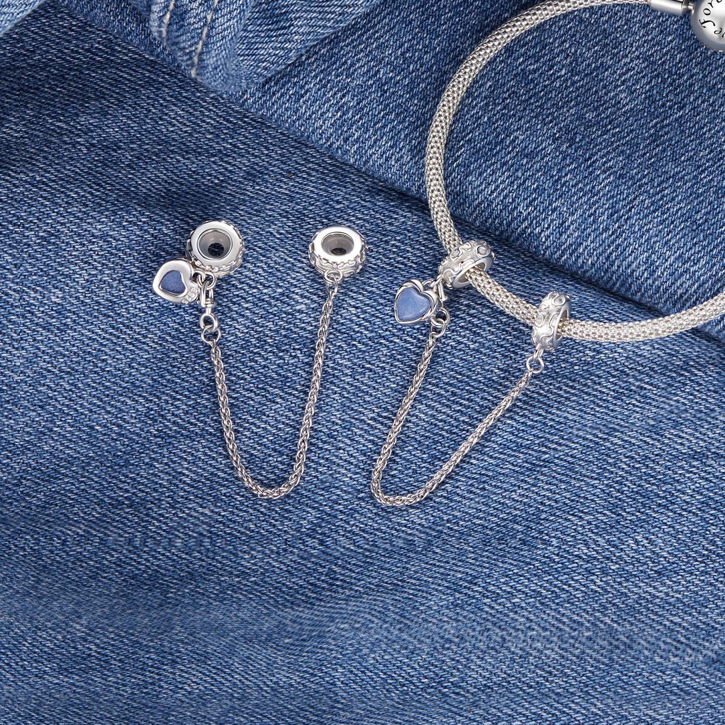 Denim Heart Safety Chain Charm