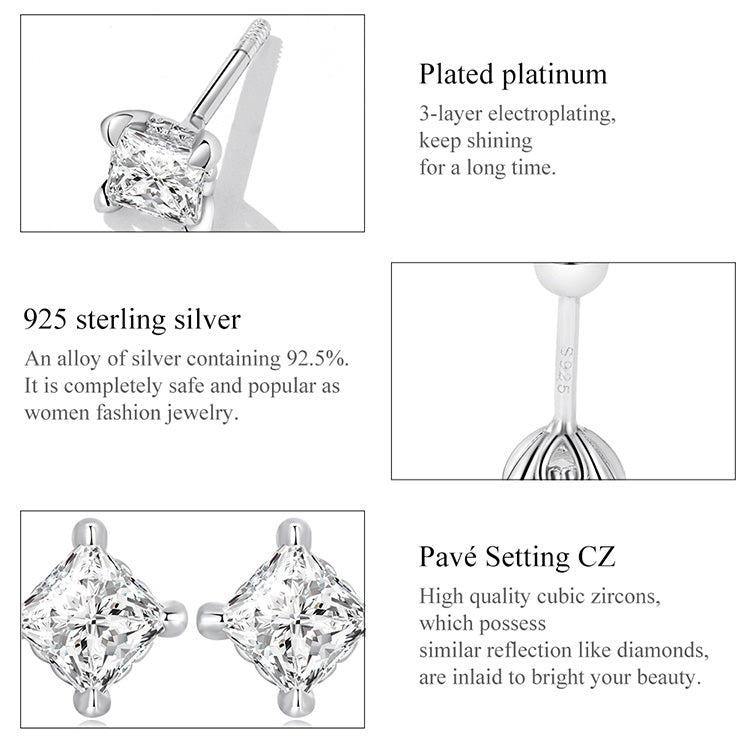 Minimalist Square Cubic Zirconia Stud Earrings