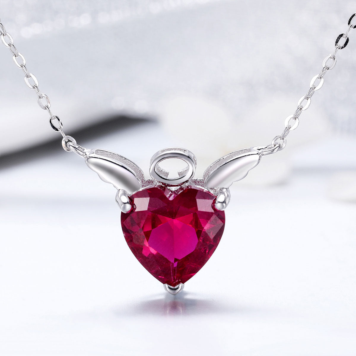 Crimson Love Wings Sterling Silver Necklace