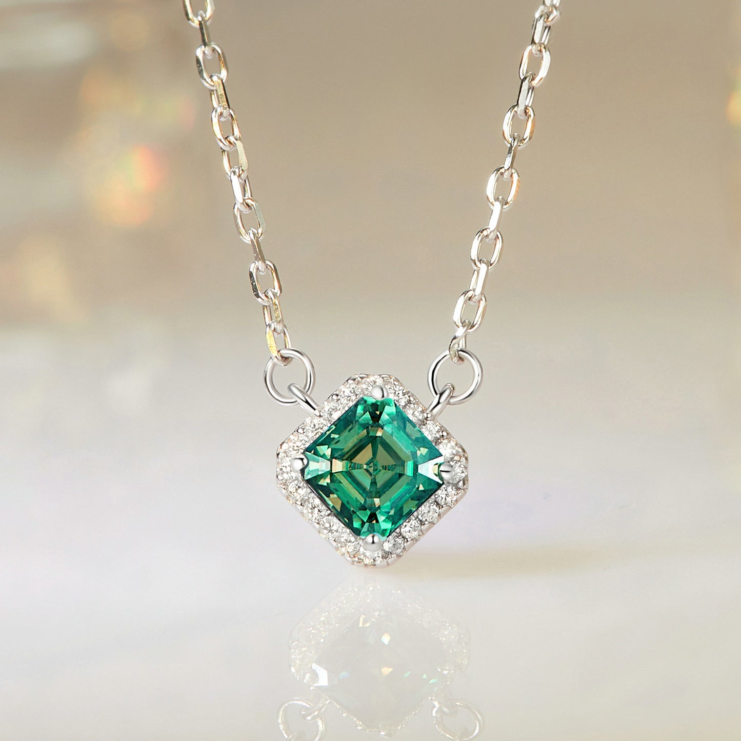 0.6ct Emerald-Cut Green Moissanite Necklace