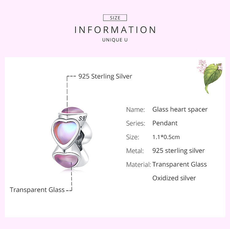 Glass Heart Spacer Charm