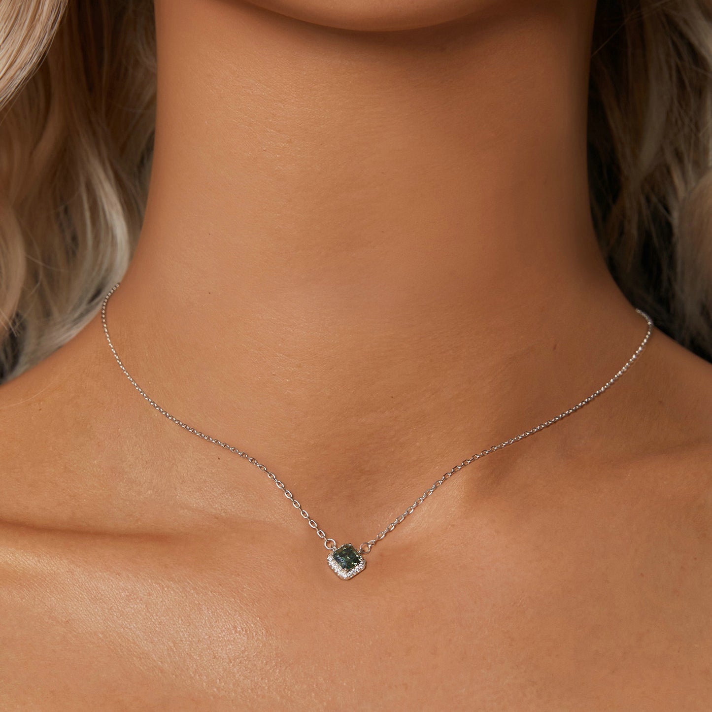 0.6ct Emerald-Cut Green Moissanite Necklace