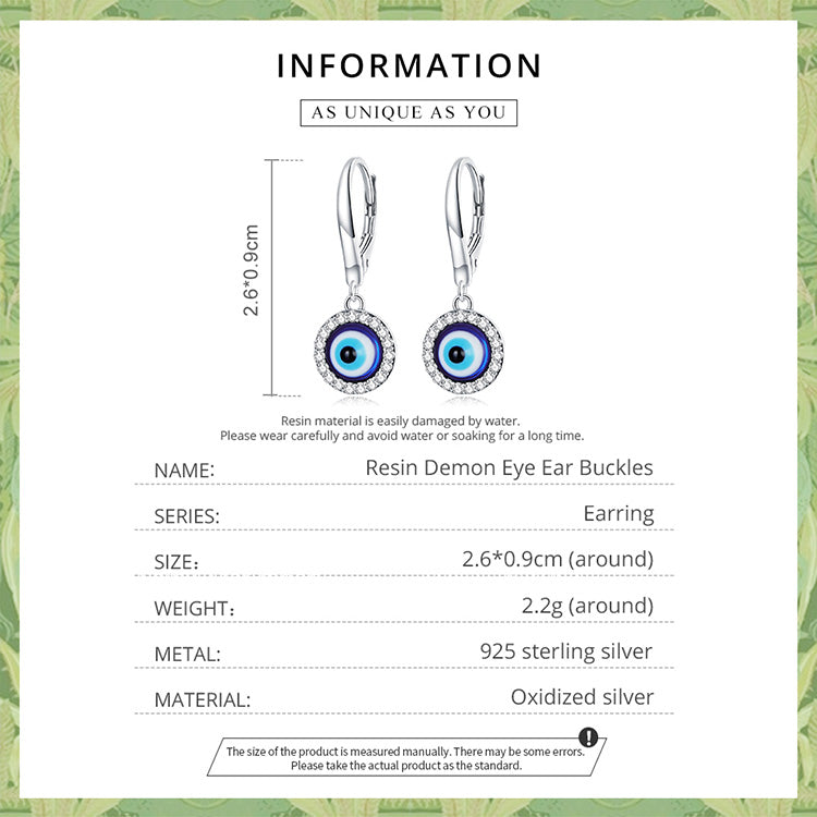 Resin Evil Eye Spring Clip Earrings