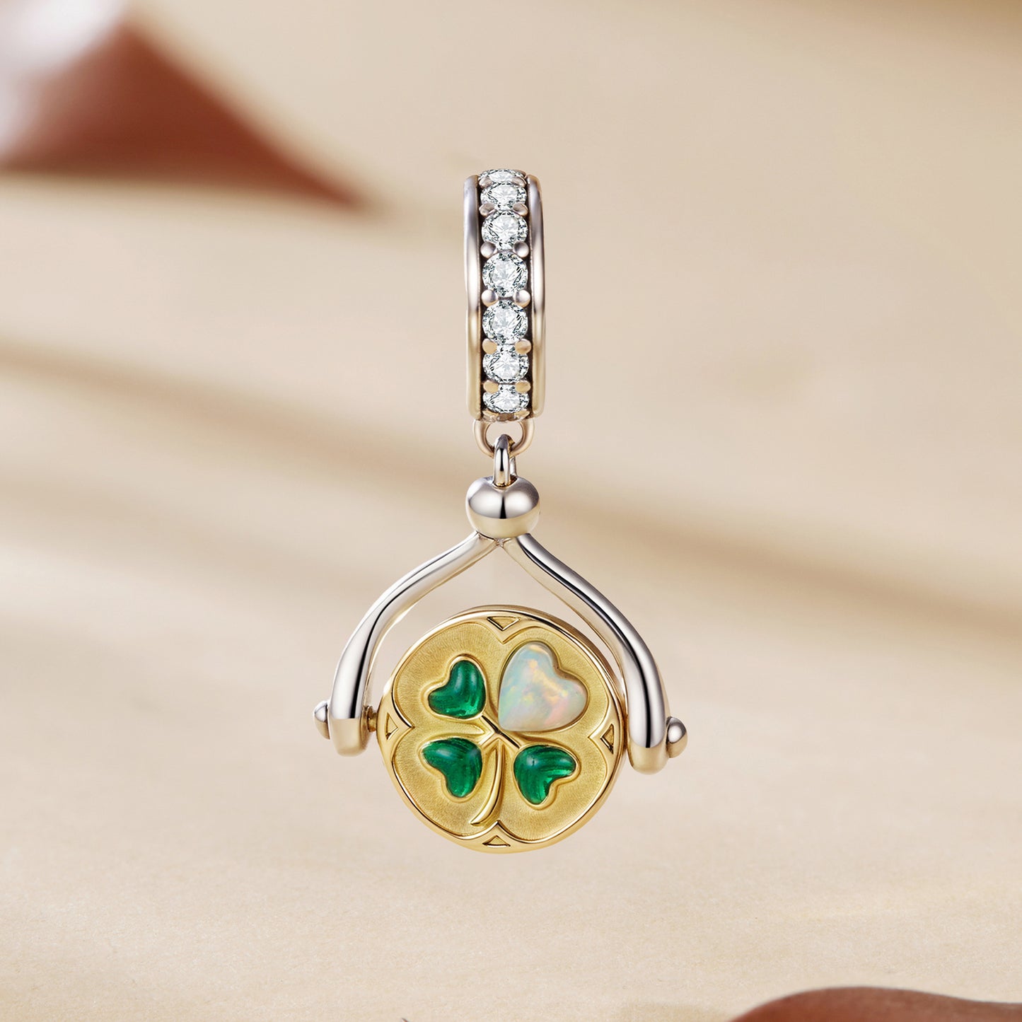 Lucky Four-Leaf Clover Spinning Pendant Charm