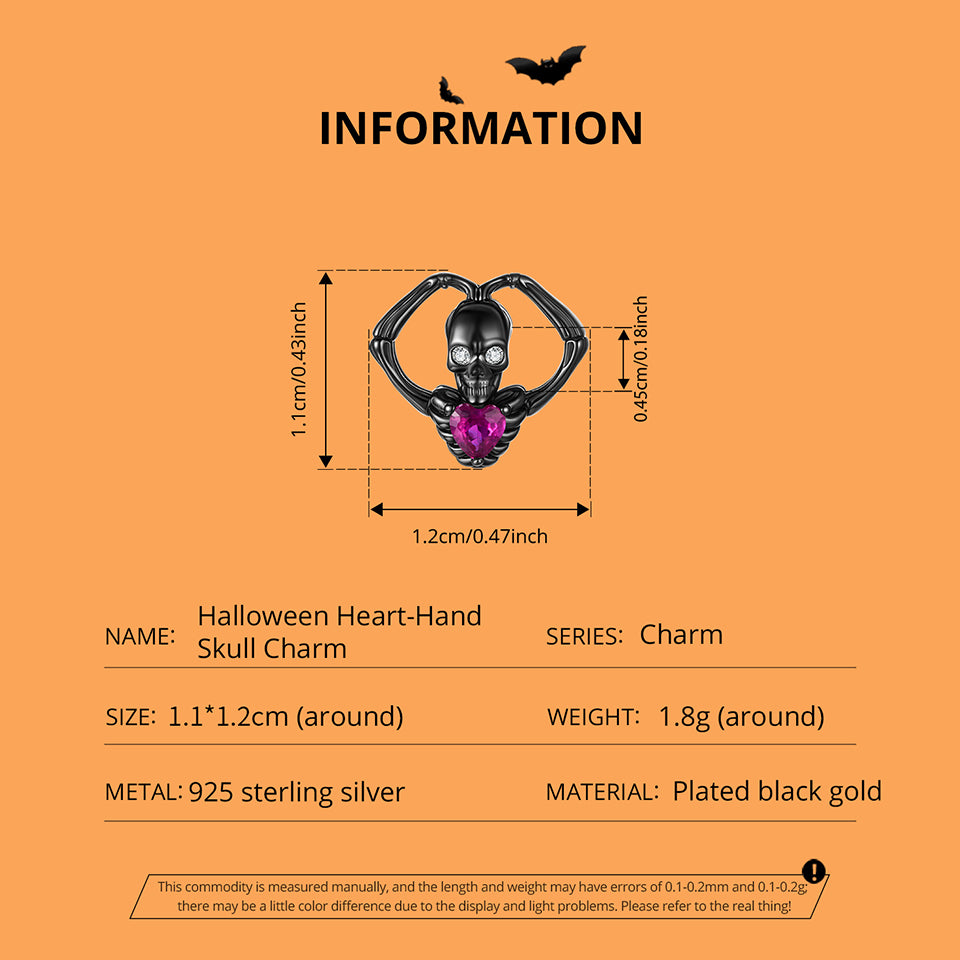 Halloween Heart-Hand Skull Charm