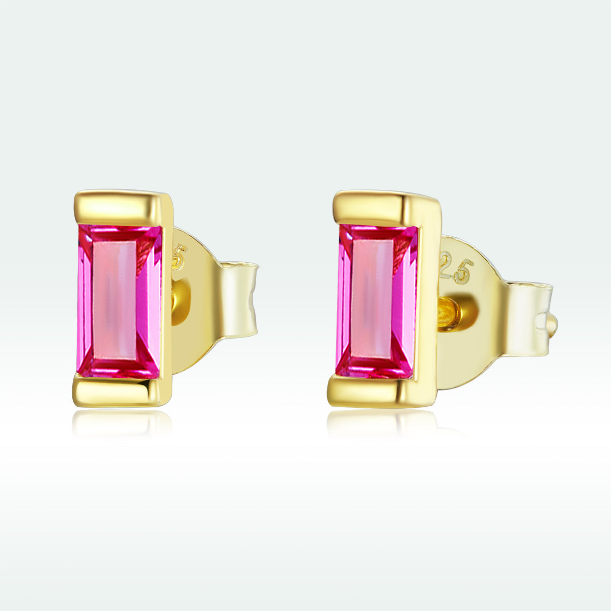 Sparkling Pink Square Stud Earrings