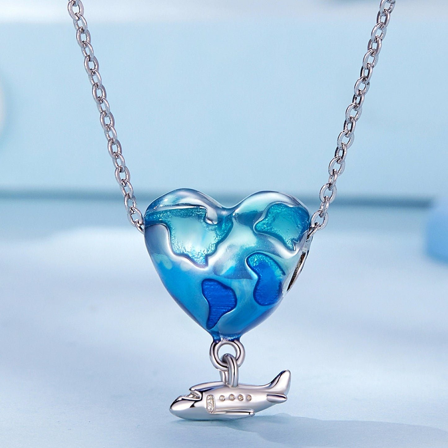 Traveling Airplane, Suitcase, Blue Earth & Airplane Charm