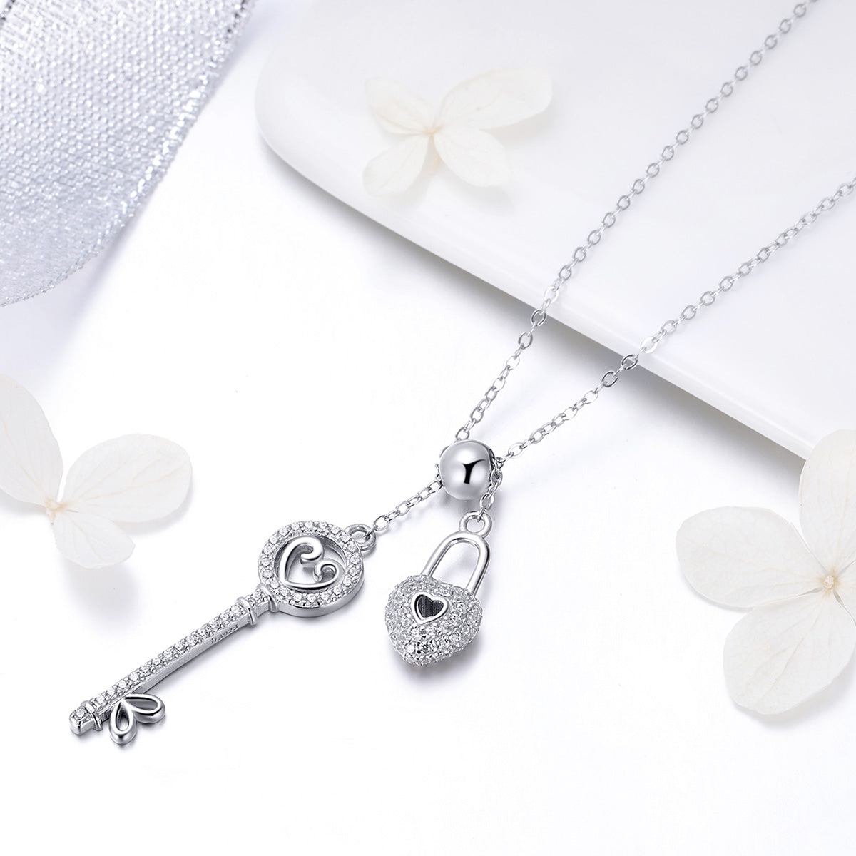 Heart Locket Key Sterling Silver Necklace