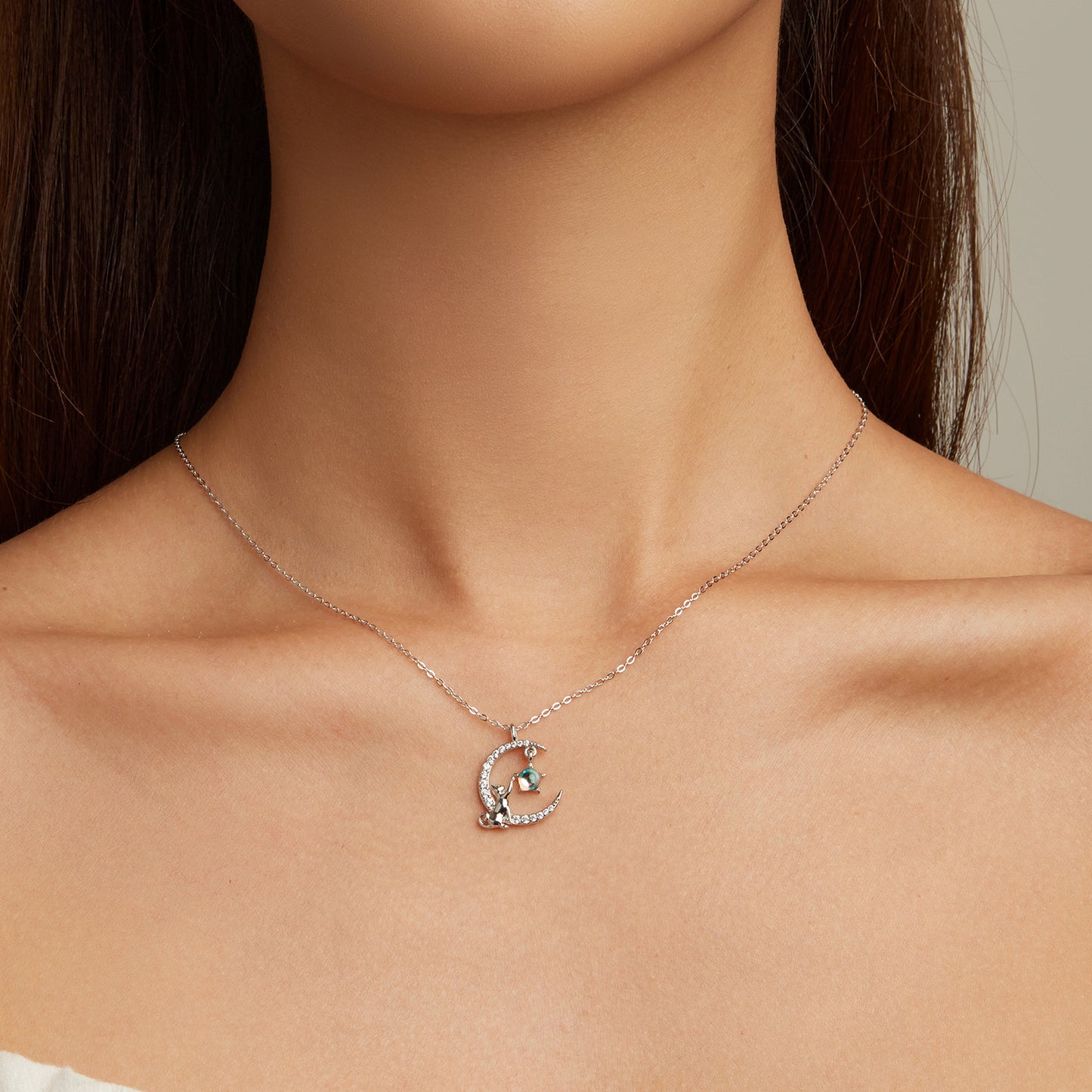 Cat and Moon Necklace