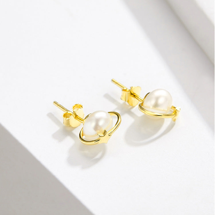 Cosmic Ring Pearl Earrings