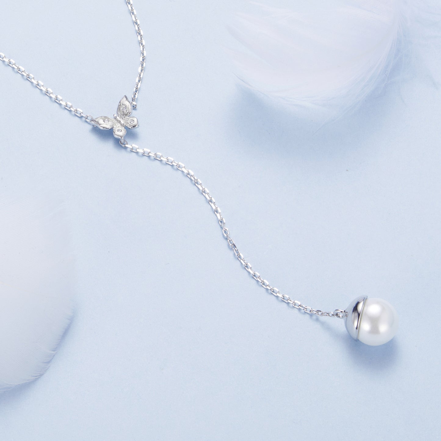 Butterfly and Pearl Necklace