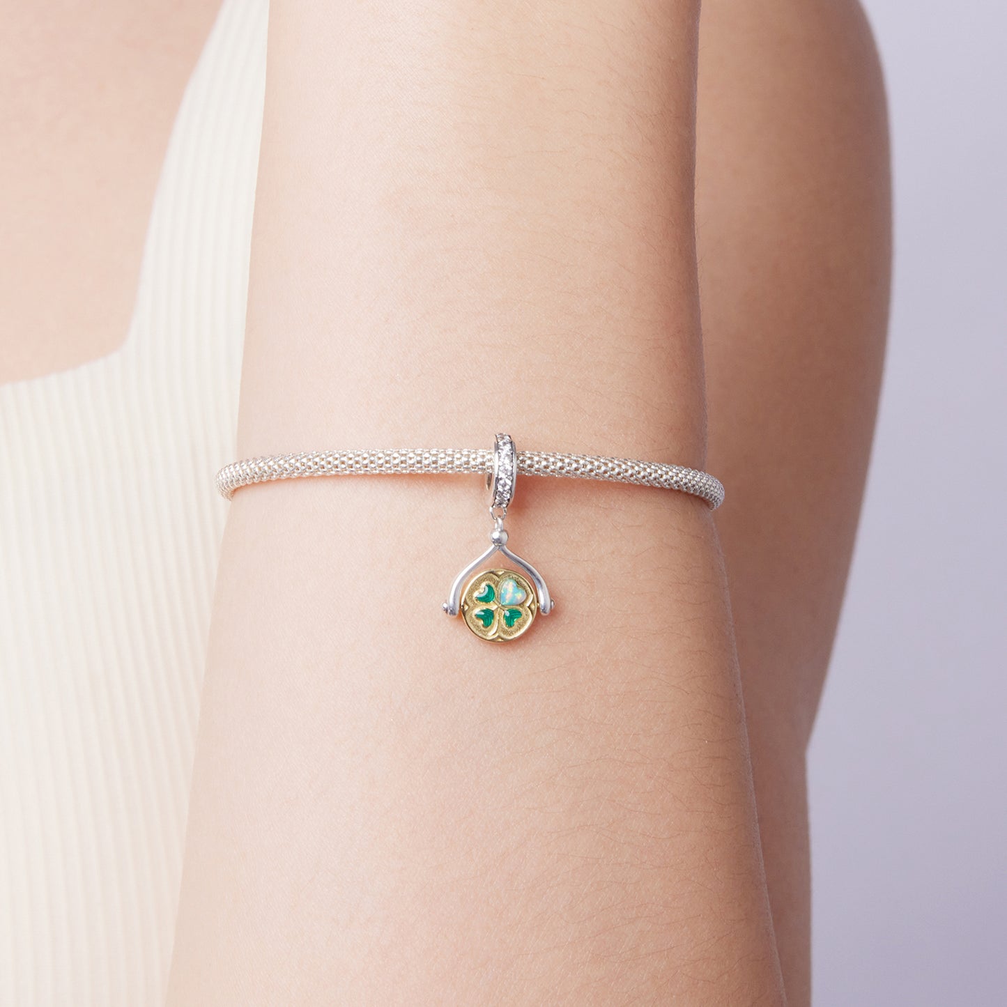 Lucky Four-Leaf Clover Spinning Pendant Charm