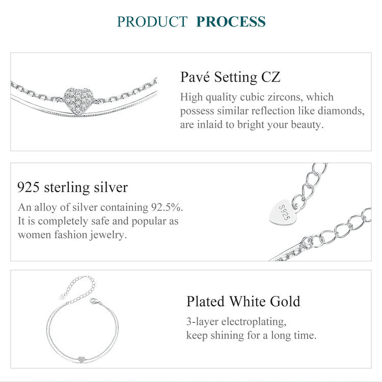 Double-Layer Sparkling Heart Bracelet