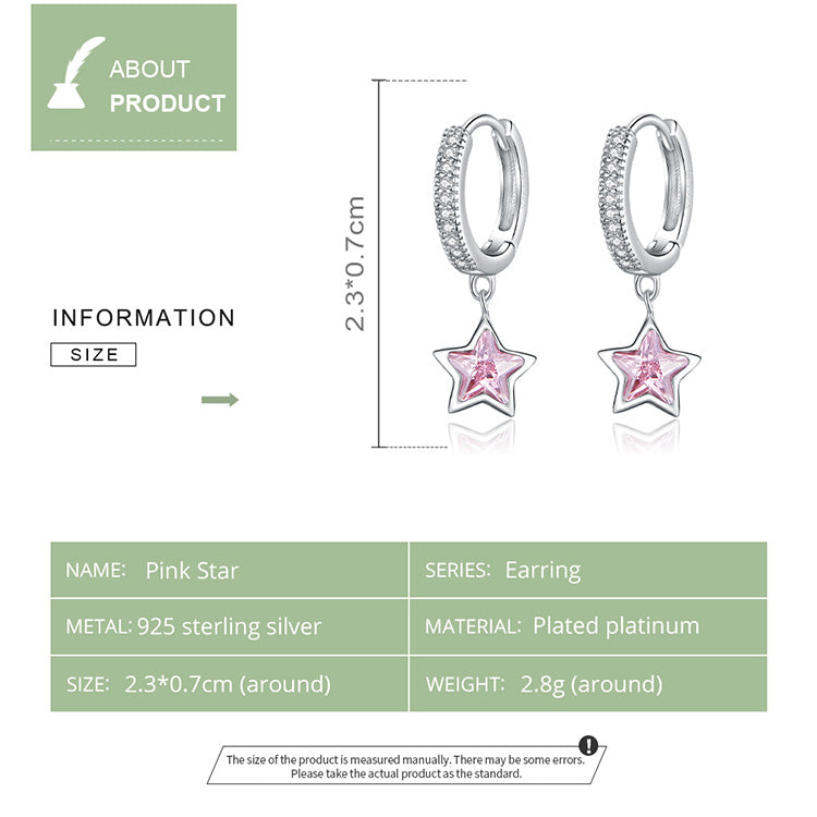 Pink Pentagon Star Hoop Earrings