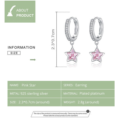 Pink Pentagon Star Hoop Earrings