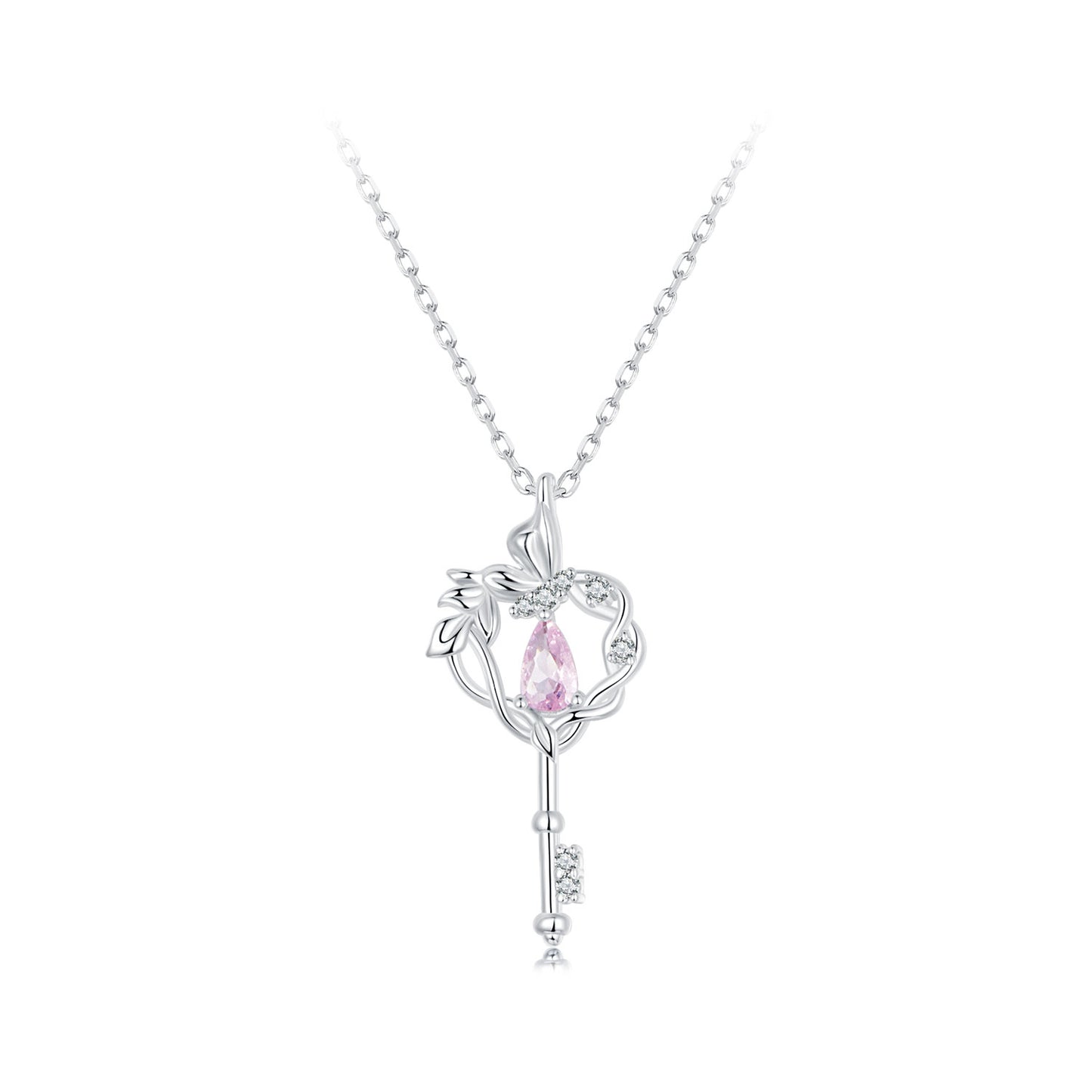 Butterfly Vine Heart Key Necklace