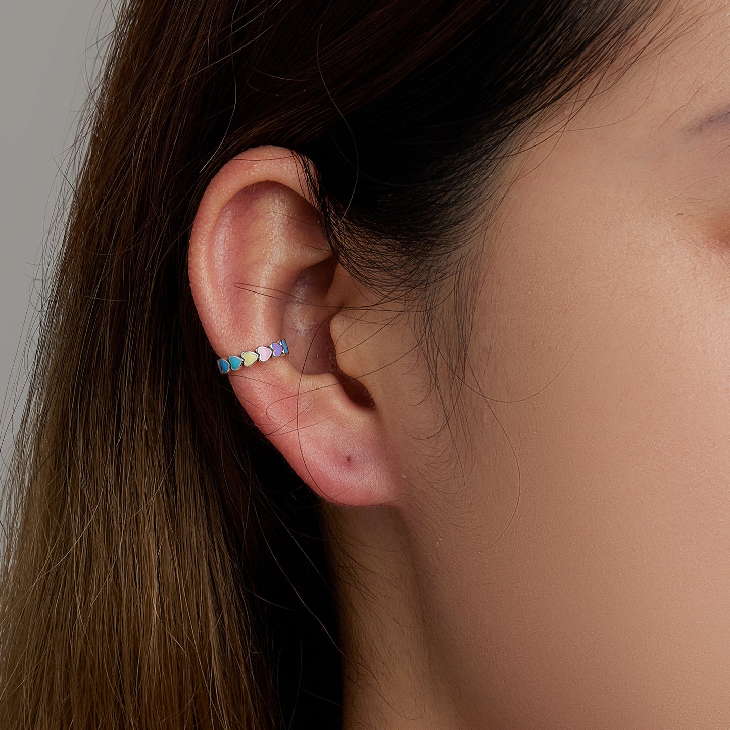 Rainbow Heart Ear Cuff