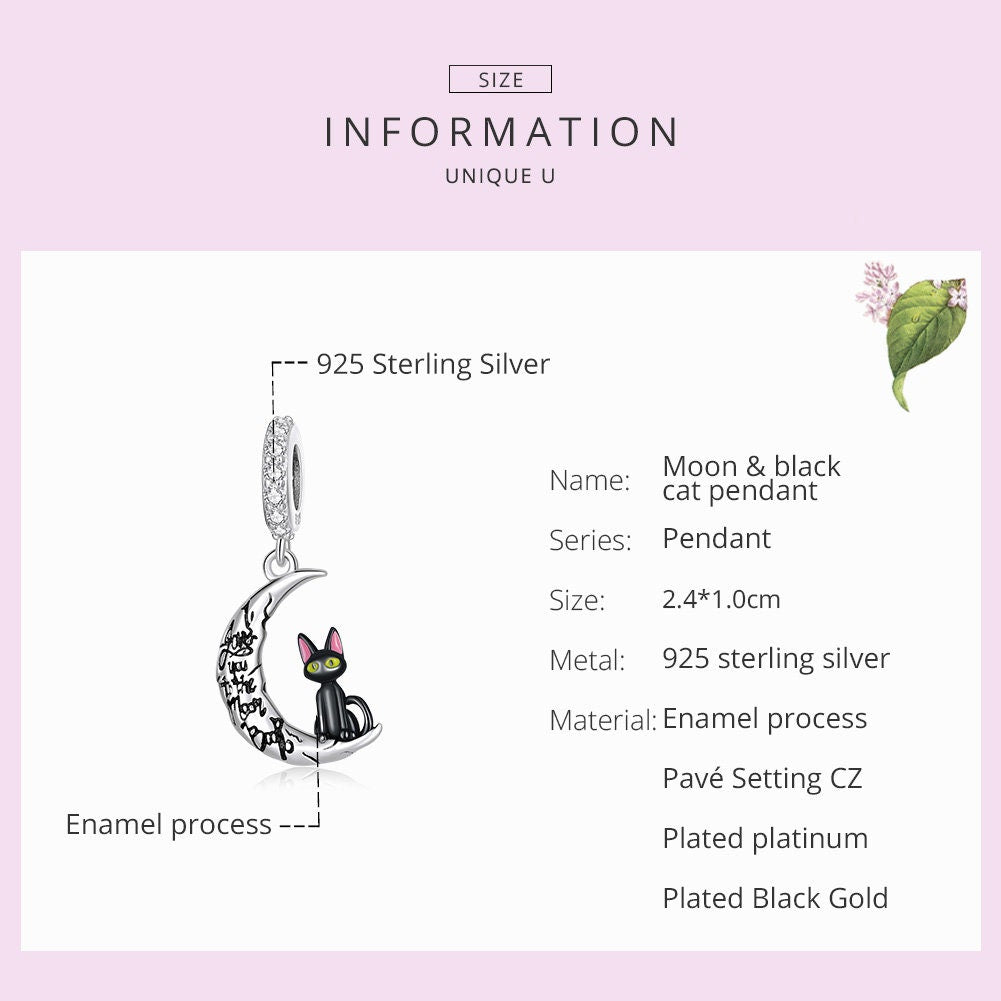 Moon & Black Cat Pendant Charm