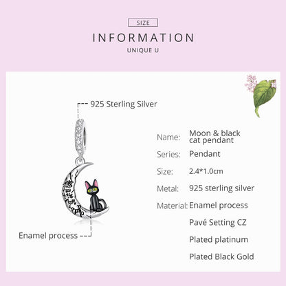 Moon & Black Cat Pendant Charm