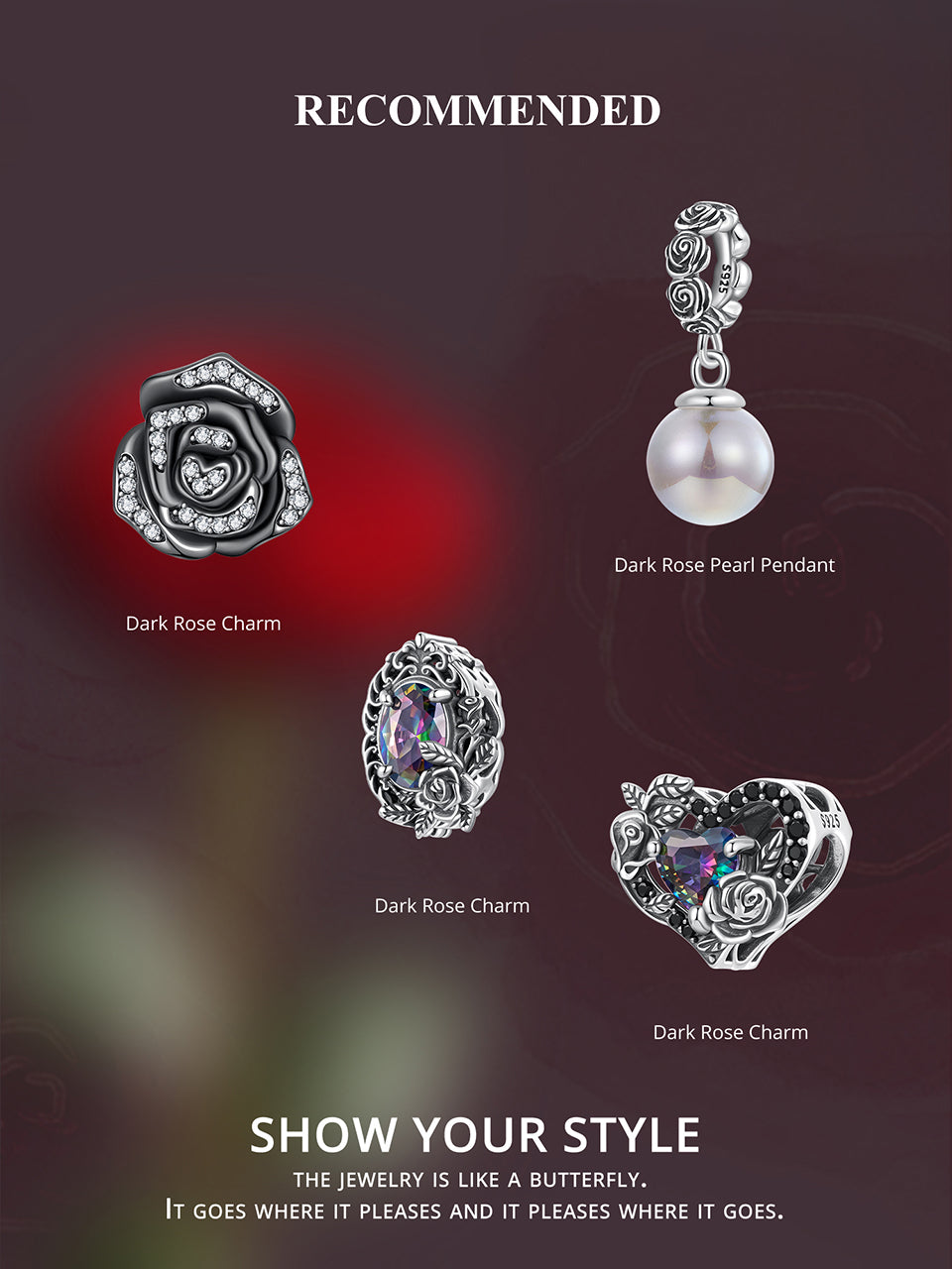 Midnight Rose Silicone Beads Charm