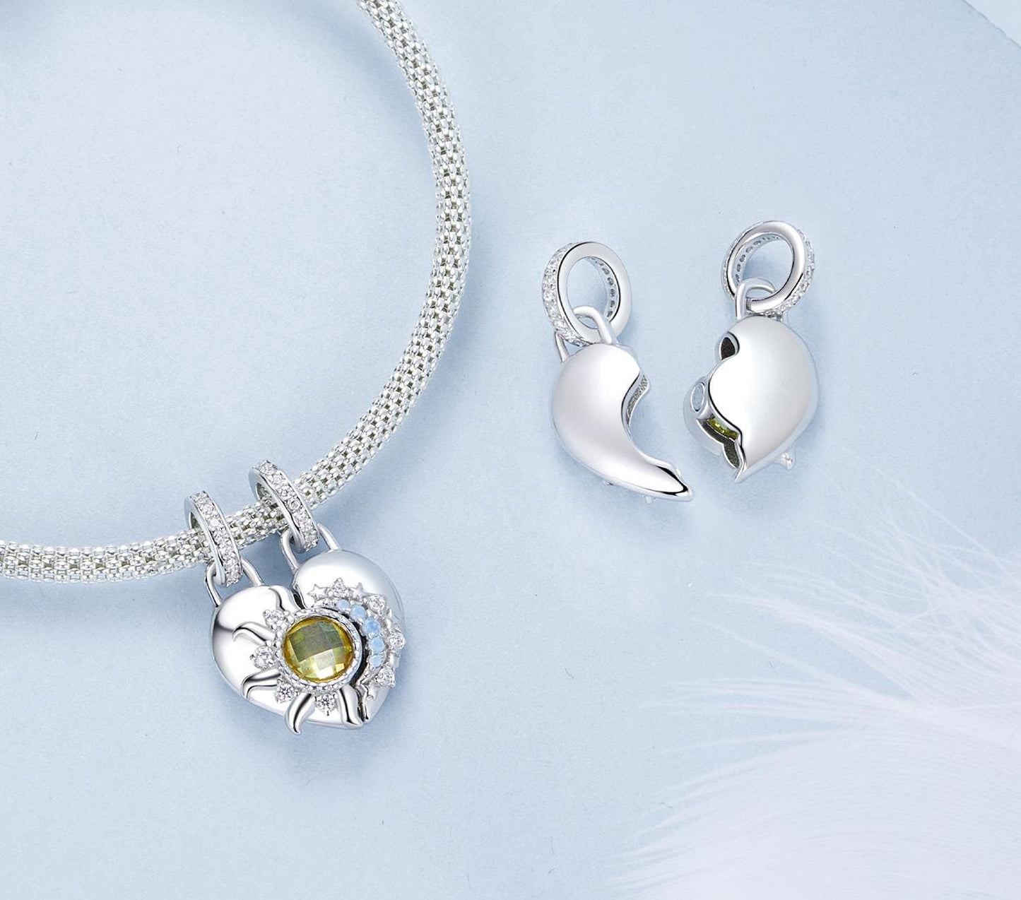 Sun and Moon Heart Pendant Charm