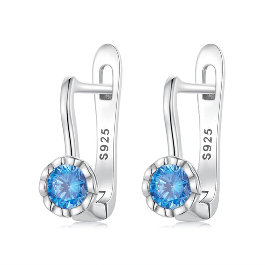 Minimalist Blue Cubic Zirconia Clip Earrings