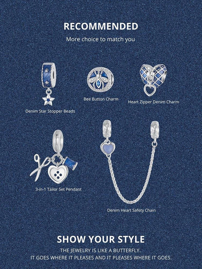 Heart Zipper Denim Charm