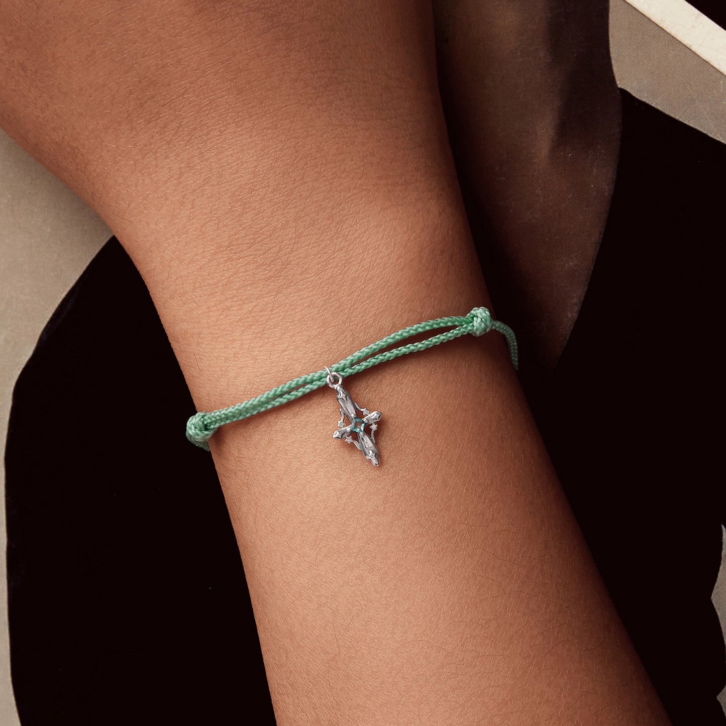 Celestial Cross Charm Cord Bracelet