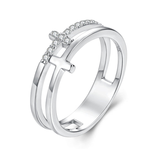 Double Cross Moissanite Ring