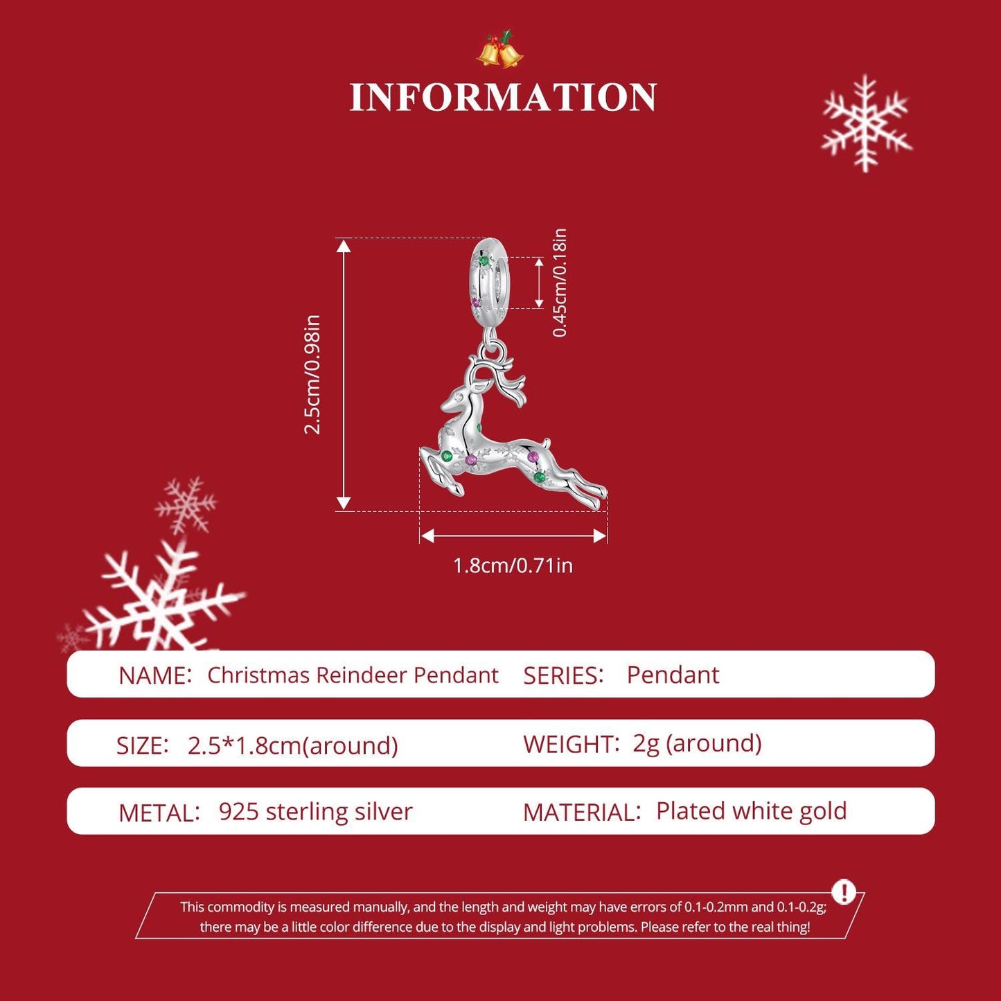 Christmas Reindeer Pendant Charm