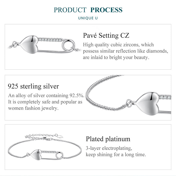 Heart-Shaped Safety Pin Bracelet