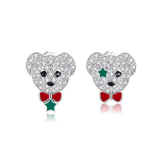 Compact Bear Hoop Earrings