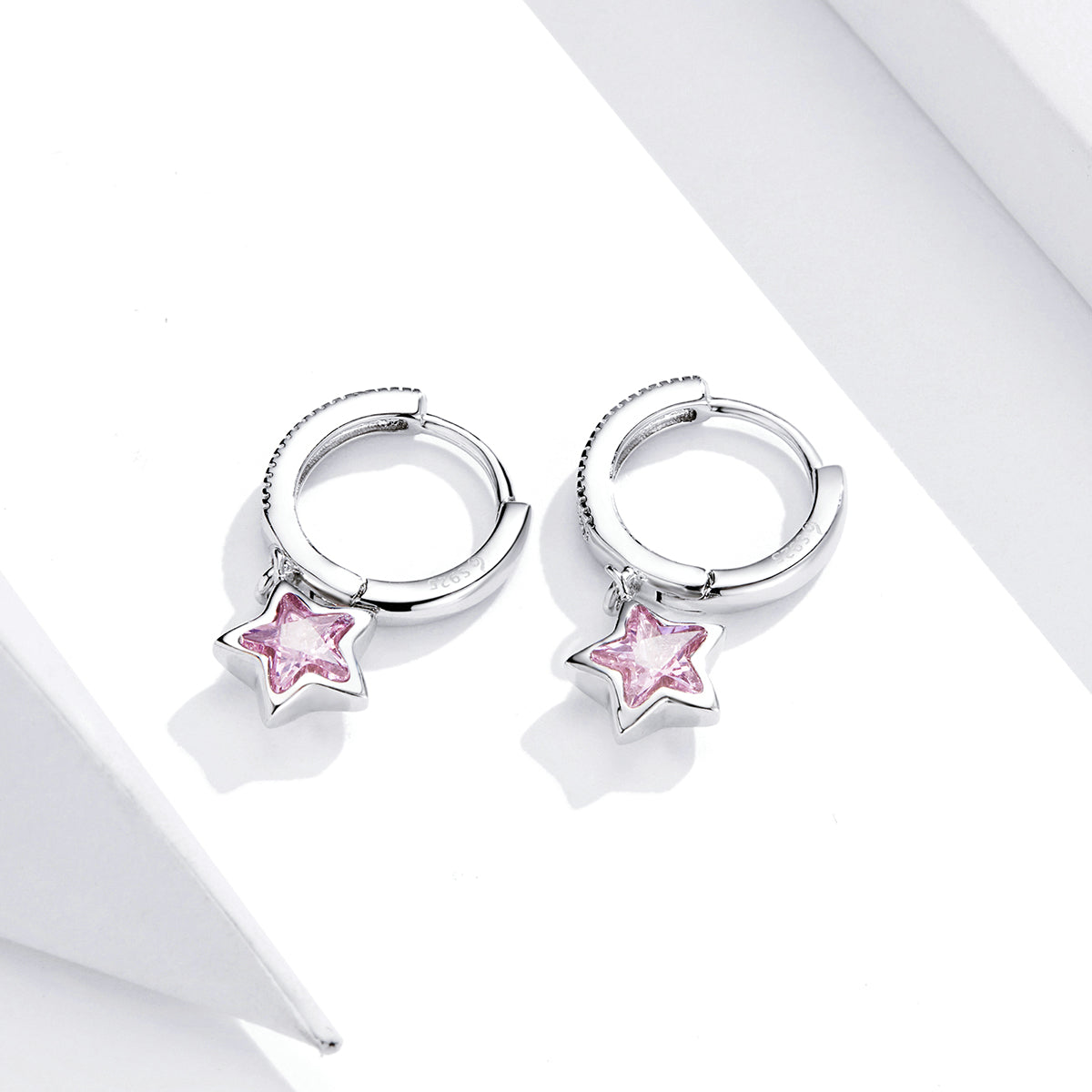Pink Pentagon Star Hoop Earrings
