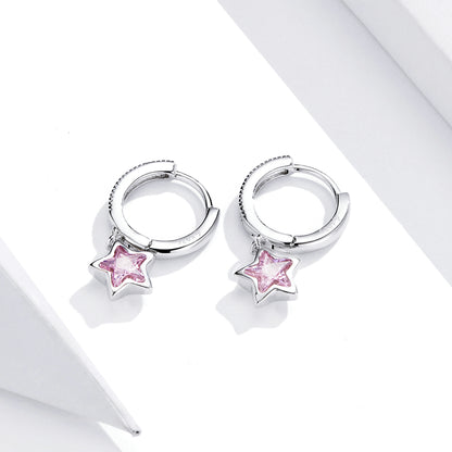 Pink Pentagon Star Hoop Earrings