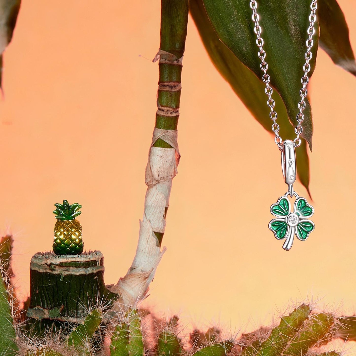 Flamingo Monstera Leaf Pendant Charm